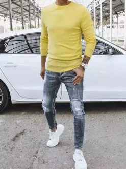Swetry Męskie>Dstreet Sweter męski klasyczny żółty WX1935
