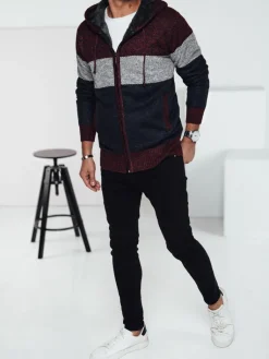 Swetry Męskie>Dstreet Sweter męski ocieplany z kapturem bordowy WX2275