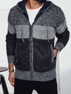 Swetry Męskie>Dstreet Sweter męski ocieplany z kapturem szary WX2274