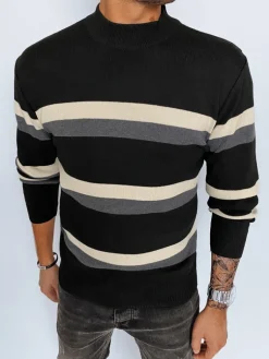 Swetry Męskie>Dstreet Sweter męski półgolf w paski czarny WX2127
