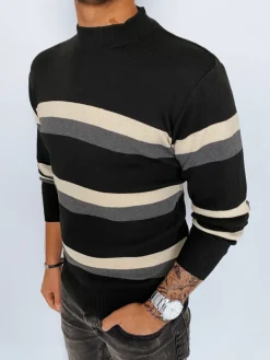 Swetry Męskie>Dstreet Sweter męski półgolf w paski czarny WX2127