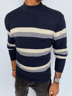 Swetry Męskie>Dstreet Sweter męski półgolf w paski granatowy WX2126