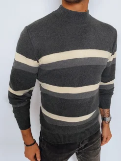Swetry Męskie>Dstreet Sweter męski półgolf w paski ciemnoszary WX2128