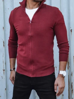 Swetry Męskie>Dstreet Sweter męski rozpinany bordowy WX2215