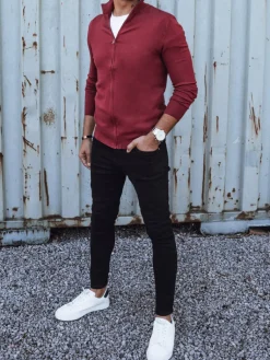 Swetry Męskie>Dstreet Sweter męski rozpinany bordowy WX2215