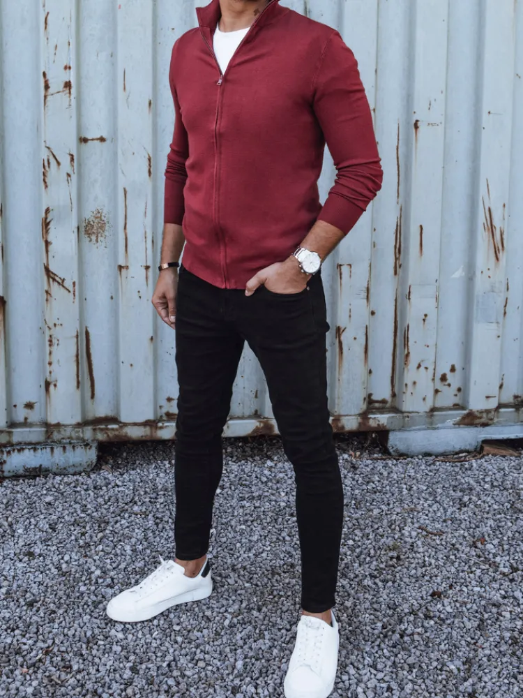 Swetry Męskie>Dstreet Sweter męski rozpinany bordowy WX2215