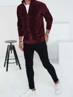 Swetry Męskie>Dstreet Sweter męski rozpinany bordowy WX2233
