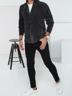 Swetry Męskie>Dstreet Sweter męski rozpinany ciemnoszary WX2234