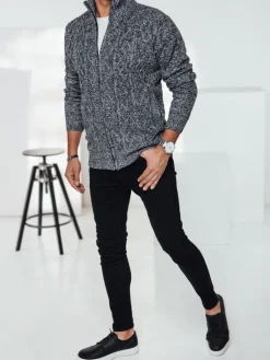 Swetry Męskie>Dstreet Sweter męski rozpinany szary WX2251