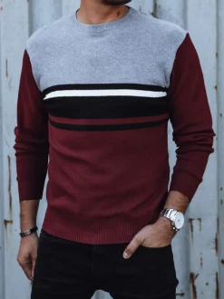 Swetry Męskie>Dstreet Sweter męski szaro-bordowy WX2207