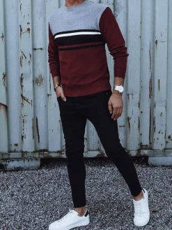 Swetry Męskie>Dstreet Sweter męski szaro-bordowy WX2207