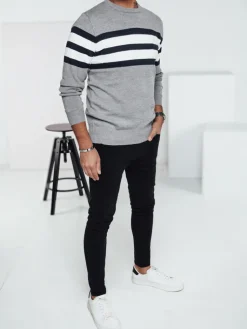 Swetry Męskie>Dstreet Sweter męski szary WX2249