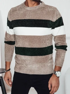 Swetry Męskie>Dstreet Sweter męski w paski brązowy WX2242