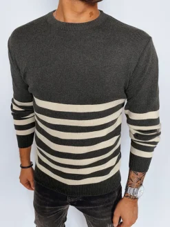 Swetry Męskie>Dstreet Sweter męski w paski ciemnoszary WX2133