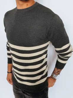 Swetry Męskie>Dstreet Sweter męski w paski ciemnoszary WX2133