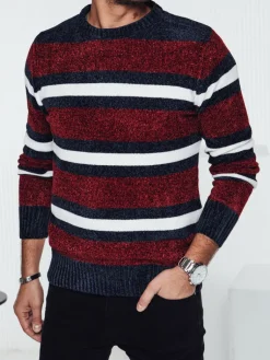 Swetry Męskie>Dstreet Sweter męski w paski czerwony WX2264