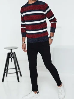 Swetry Męskie>Dstreet Sweter męski w paski czerwony WX2264
