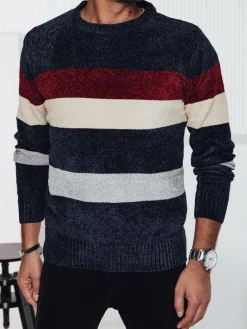Swetry Męskie>Dstreet Sweter męski w paski granatowy WX2240