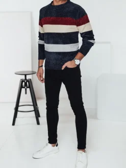 Swetry Męskie>Dstreet Sweter męski w paski granatowy WX2240