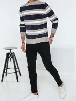 Swetry Męskie>Dstreet Sweter męski w paski granatowy WX2263