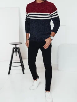 Swetry Męskie>Dstreet Sweter męski w paski granatowy WX2229