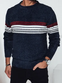 Swetry Męskie>Dstreet Sweter męski w paski granatowy WX2281