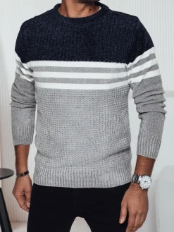 Swetry Męskie>Dstreet Sweter męski w paski szary WX2230