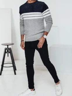 Swetry Męskie>Dstreet Sweter męski w paski szary WX2230