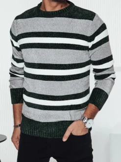 Swetry Męskie>Dstreet Sweter męski w paski szary WX2262