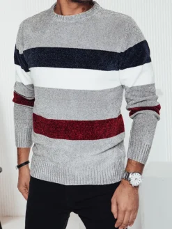 Swetry Męskie>Dstreet Sweter męski w paski szary WX2241