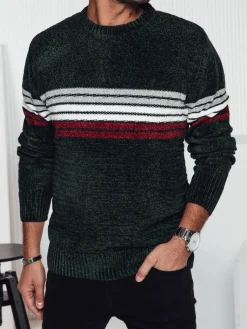 Swetry Męskie>Dstreet Sweter męski w paski zielony WX2280