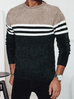 Swetry Męskie>Dstreet Sweter męski w paski zielony WX2231