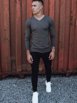 Swetry Męskie>Dstreet Sweter męski w serek ciemnoszary WX2219