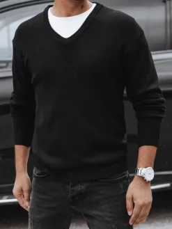 Swetry Męskie>Dstreet Sweter męski w serek czarny WX2203