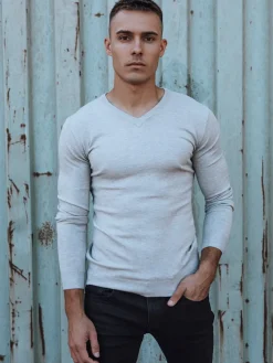 Swetry Męskie>Dstreet Sweter męski w serek jasnoszary WX2218