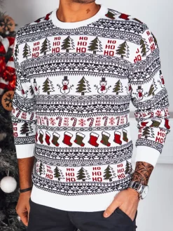 Swetry Męskie>Dstreet Sweter męski świąteczny biały WX2166