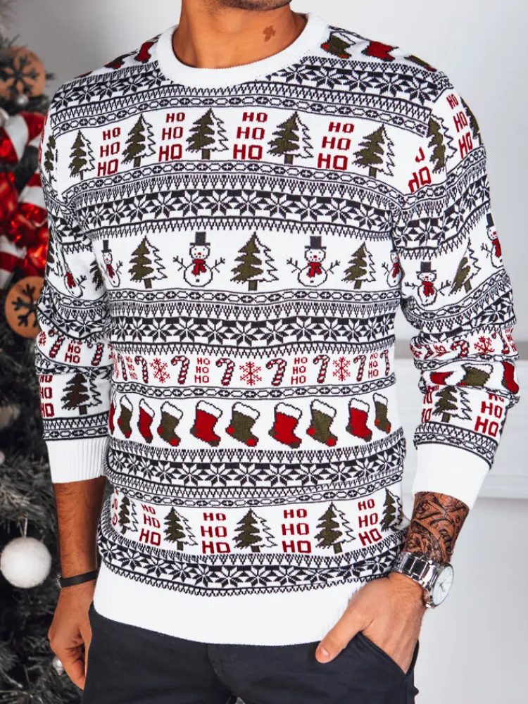 Swetry Męskie>Dstreet Sweter męski świąteczny biały WX2166