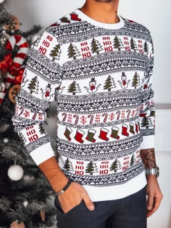 Swetry Męskie>Dstreet Sweter męski świąteczny biały WX2166