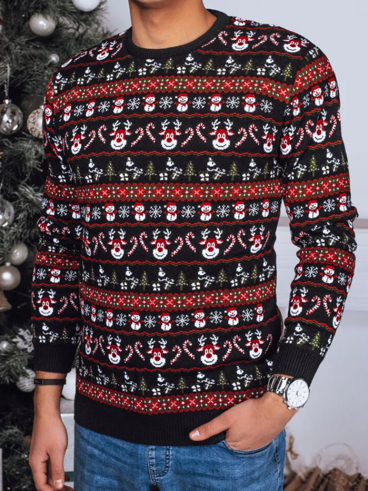 Swetry Męskie>Dstreet Sweter męski świąteczny czarny WX2162