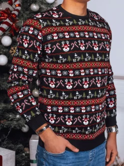 Swetry Męskie>Dstreet Sweter męski świąteczny czarny WX2162