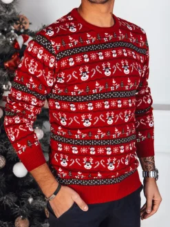 Swetry Męskie>Dstreet Sweter męski świąteczny czerwony WX2161
