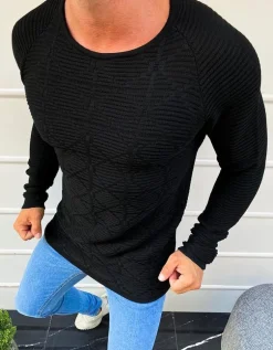 Swetry Męskie>Dstreet Sweter męski wkładany przez głowę czarny WX1598