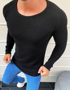 Swetry Męskie>Dstreet Sweter męski wkładany przez głowę czarny WX1605