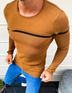 Swetry Męskie>Dstreet Sweter męski wkładany przez głowę kamelowy WX1625