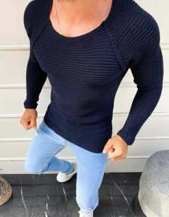 Swetry Męskie>Dstreet Sweter męski wkładany przez głowę granatowy WX1579