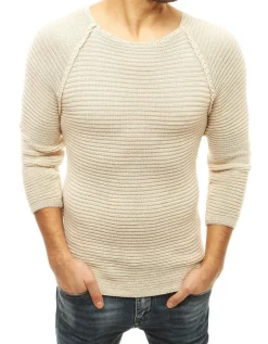 Swetry Męskie>Dstreet Sweter męski wkładany przez głowę beżowy WX1578