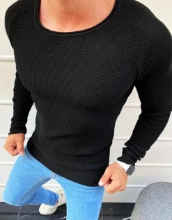 Swetry Męskie>Dstreet Sweter męski wkładany przez głowę czarny WX1615