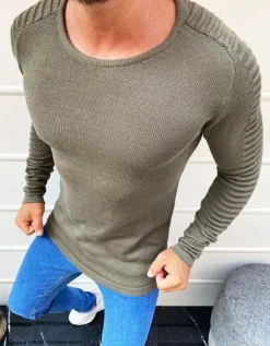 Swetry Męskie>Dstreet Sweter męski wkładany przez głowę khaki WX1606