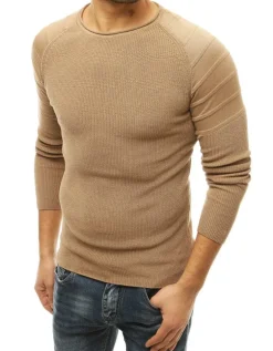 Swetry Męskie>Dstreet Sweter męski wkładany przez głowę beżowy WX1658