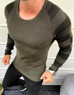 Swetry Męskie>Dstreet Sweter męski wkładany przez głowę khaki WX1637